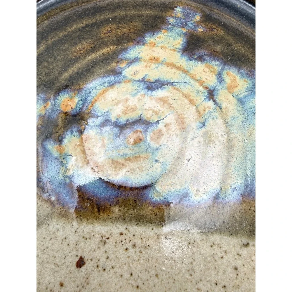 Studio Pottery Stoneware Glazed Shallow Bowl 9.5 Inch Signed Decorative‎